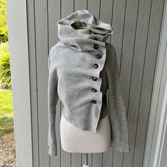 Anthropologie Casch Gro Abrahamsson Wool Hooded Jacket Avant Garde Gray L - Picture 1 of 10